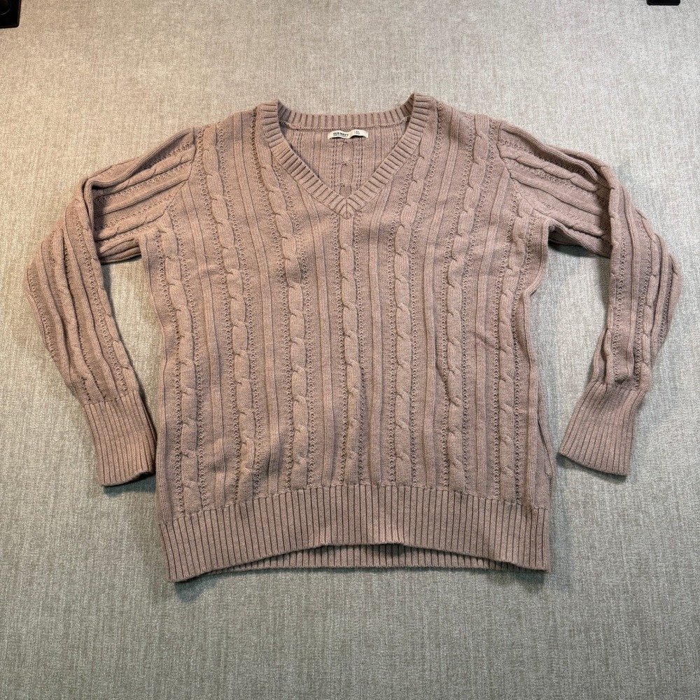 Old Navy Womens XL Mauve Taupe Cotton Cable Knit V-Neck Sweater RN 54023